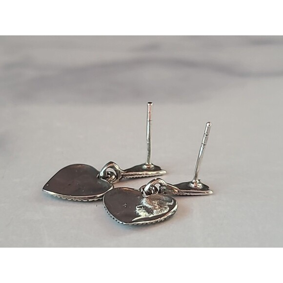 925 Sterling Silver Marcasite Dangling Heart Shaped Pierced Earrings Vintage - Picture 6 of 10